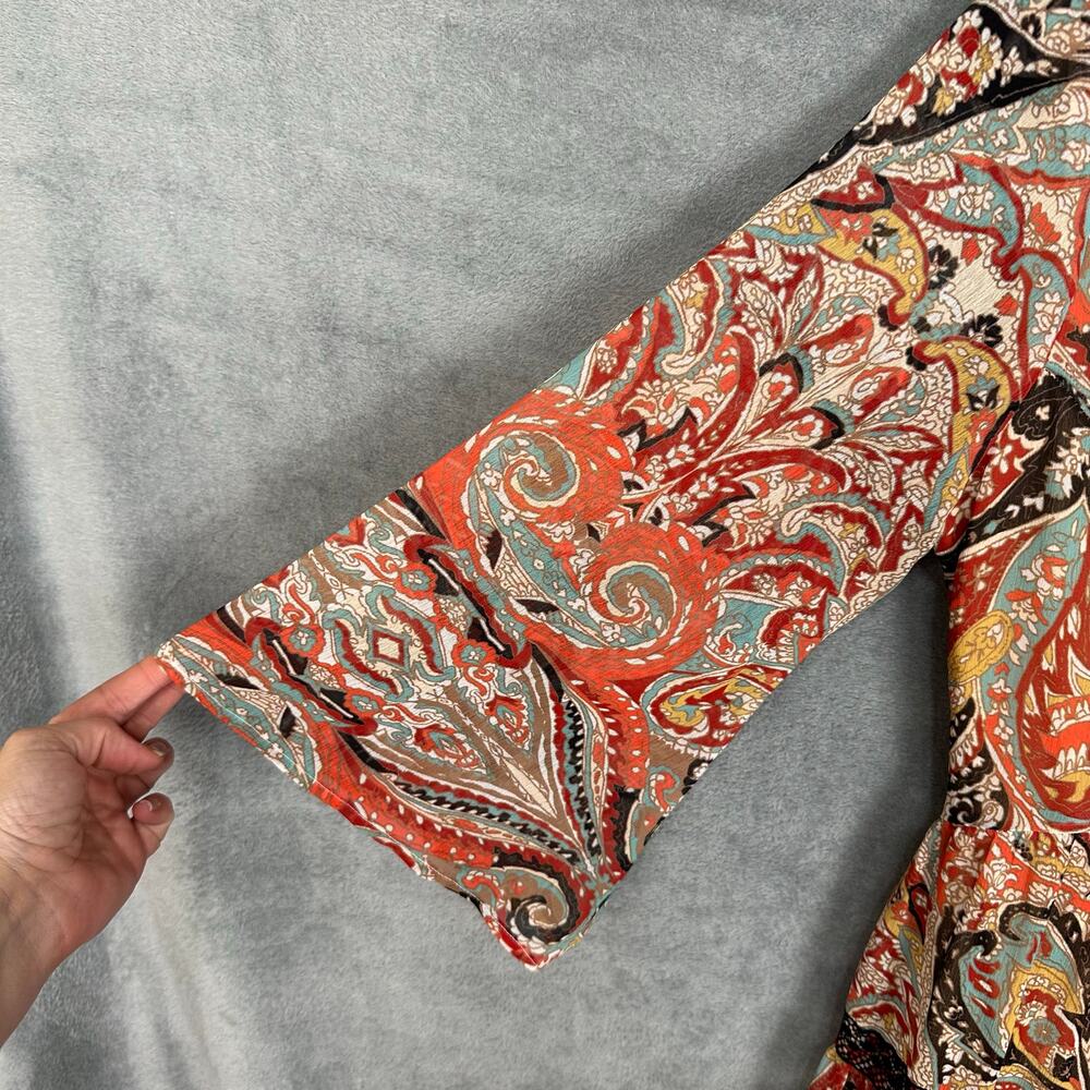 Reba Dress Womens Small Brown Paisley Maxi Tiered Bell Sleeve Boho Hippie Beach - Picture 4 of 14